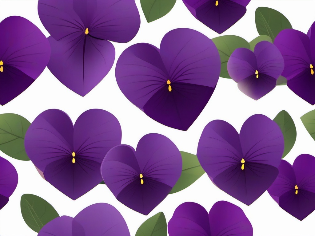 Violet Clip Art - Clusters of purple violets with heart-shaped leaves,  color vector clipart, minimal style