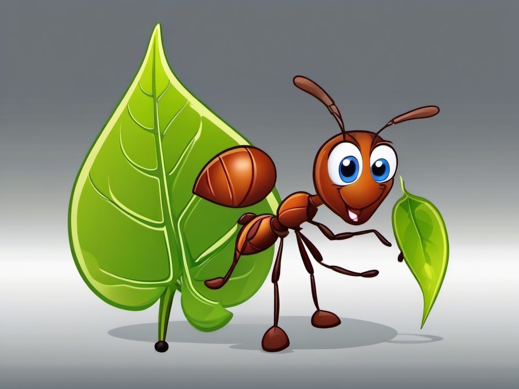 Ant Cartoon - Cartoon of ant carrying a leaf  