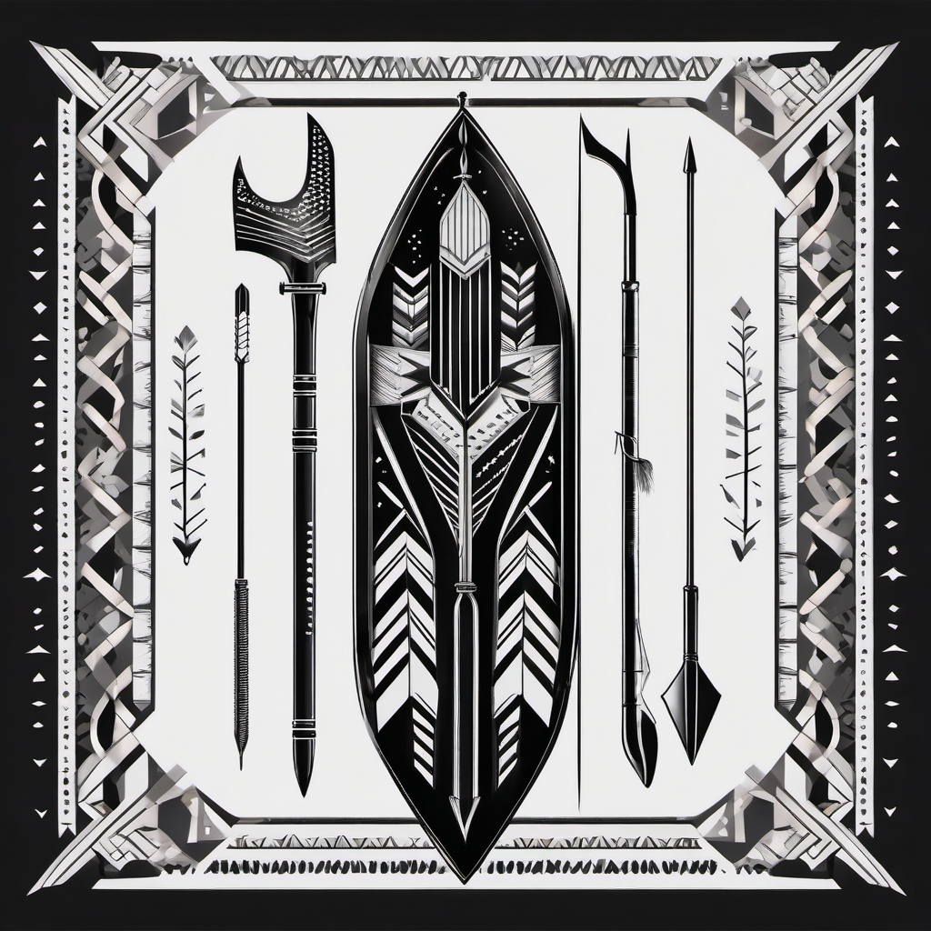 Arrow quiver with geometric patterns tattoo. Archery equipment as art.  minimalist black white tattoo style