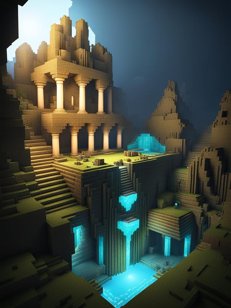 underground city carved into the stone with glowing crystals - minecraft house ideas minecraft block style