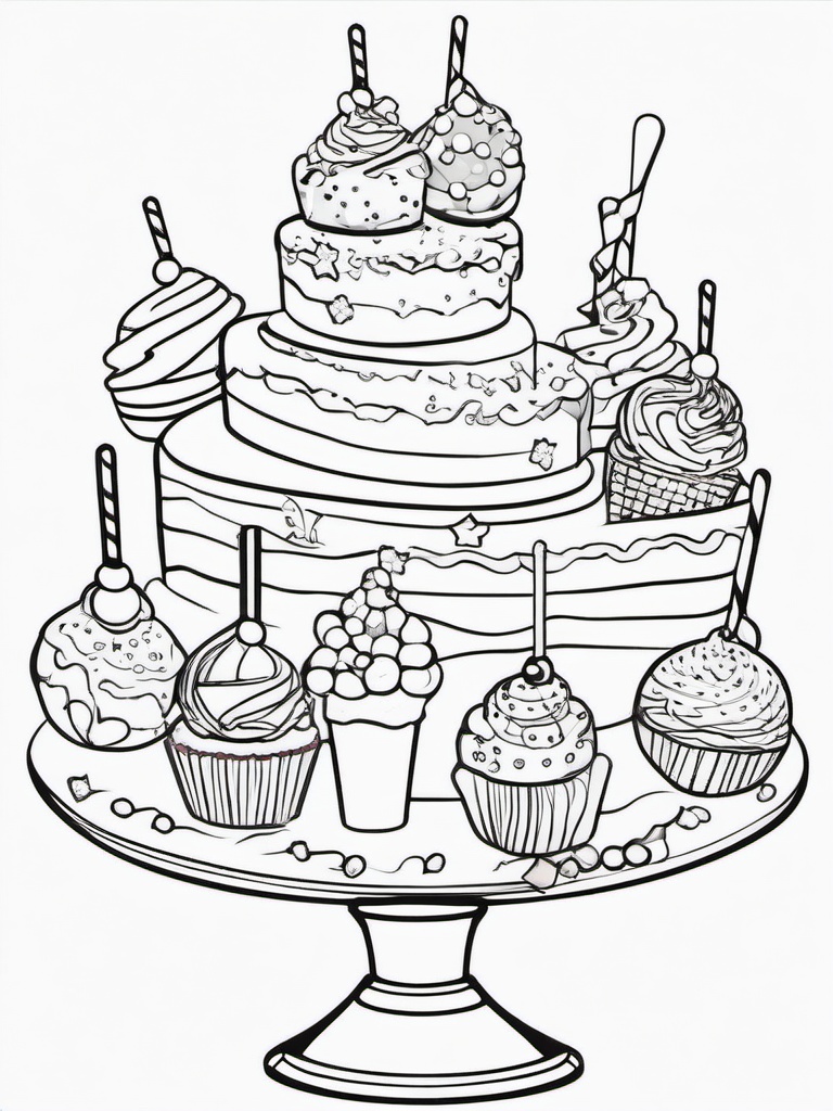 Cake Coloring Pages - Cake pops decorated with fun designs  simple coloring pages