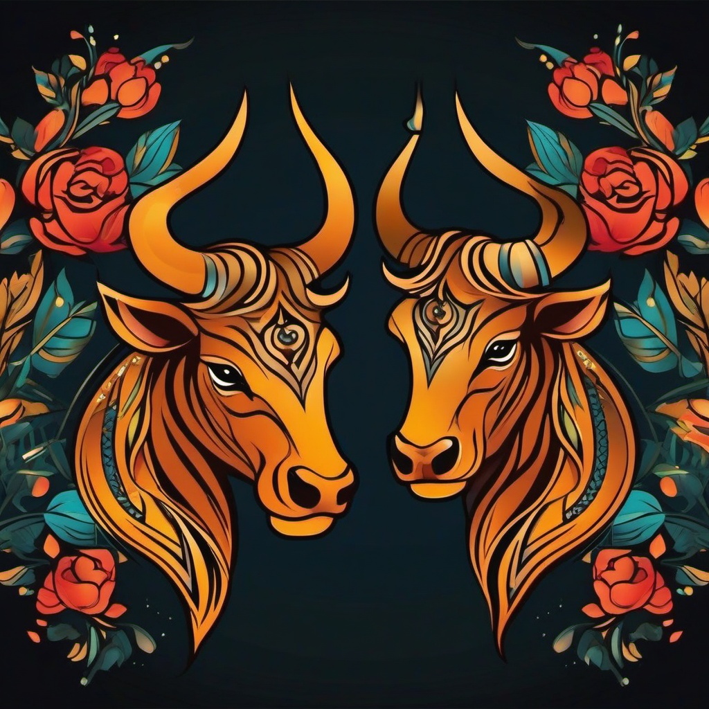 couple taurus and leo tattoo  simple vector color tattoo