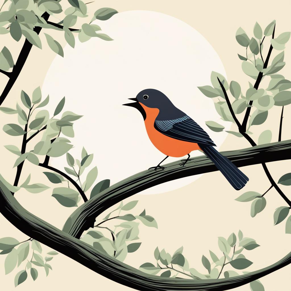 bird clipart - singing melodiously from a treetop. 