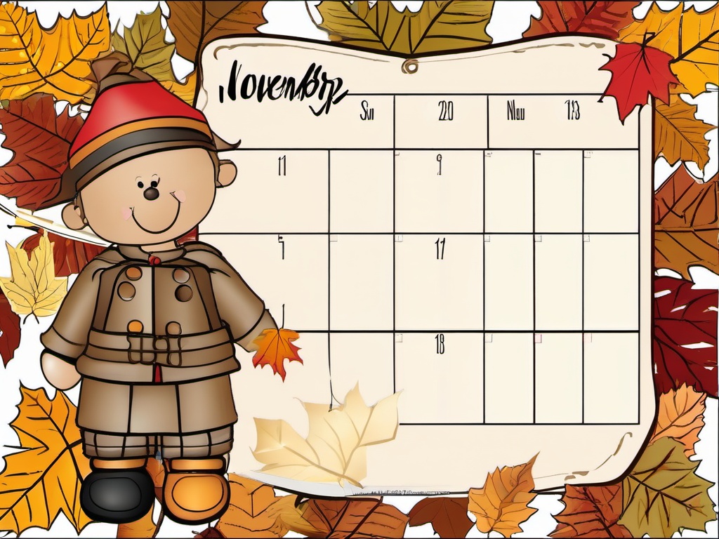 November clipart - November calendar page with reminders  