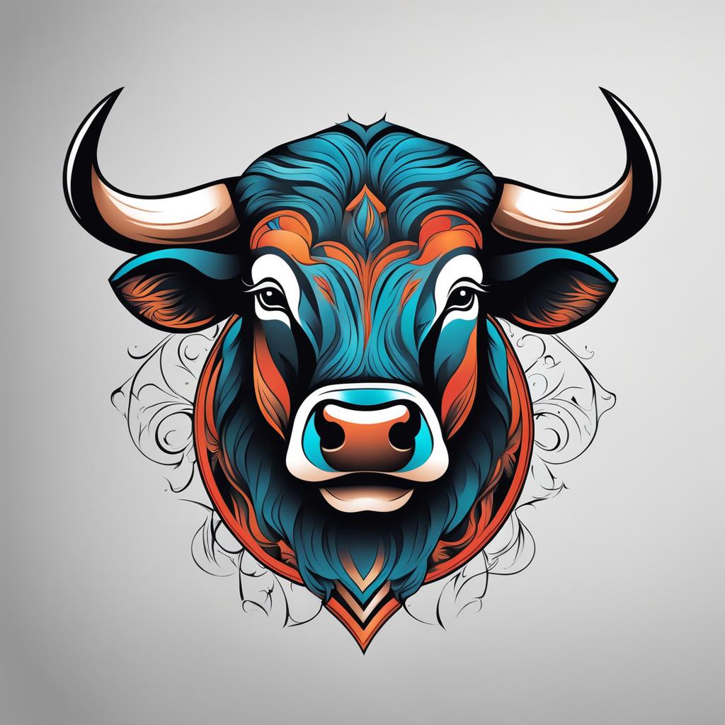 bull tattoo minimalist color design 