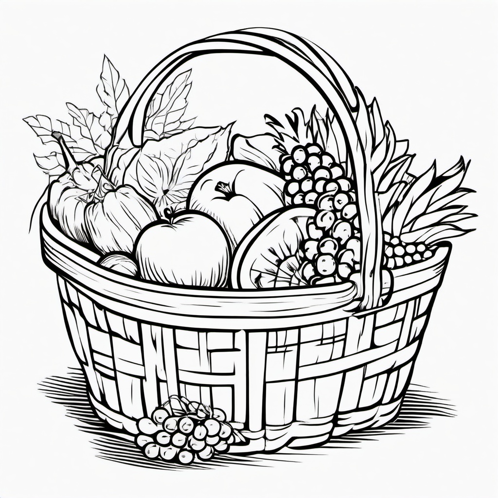 Basket of fresh fruits and vegetables  simple coloring pages