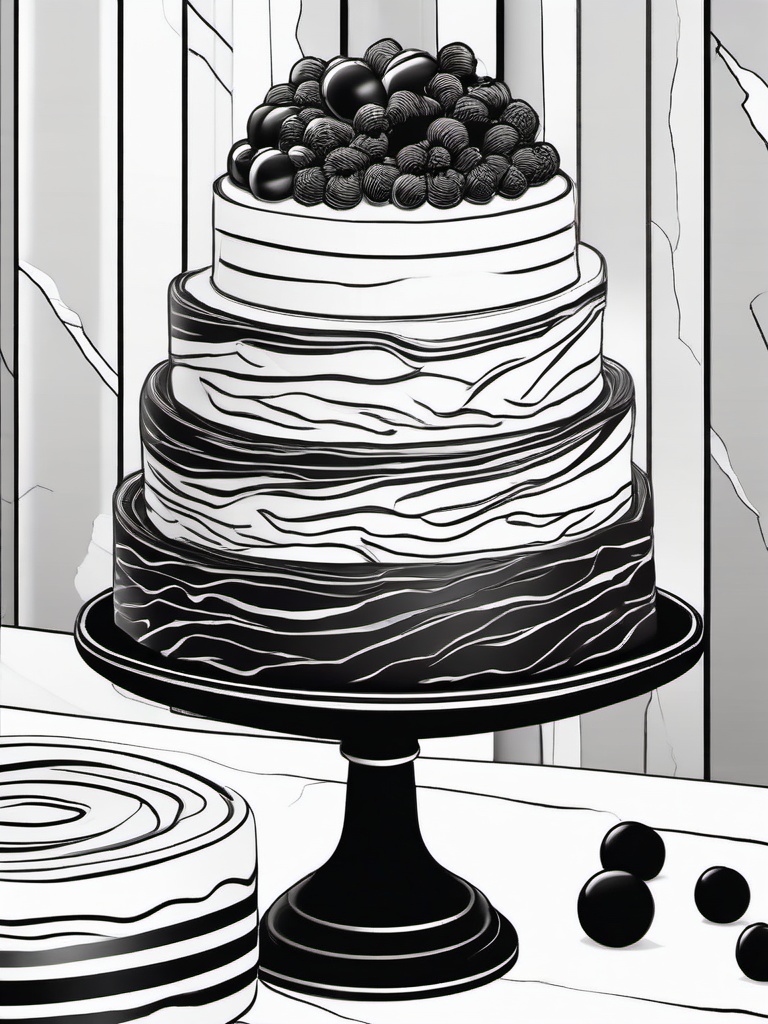 Cake Coloring Pages - Layered black and white marble cake  simple coloring pages