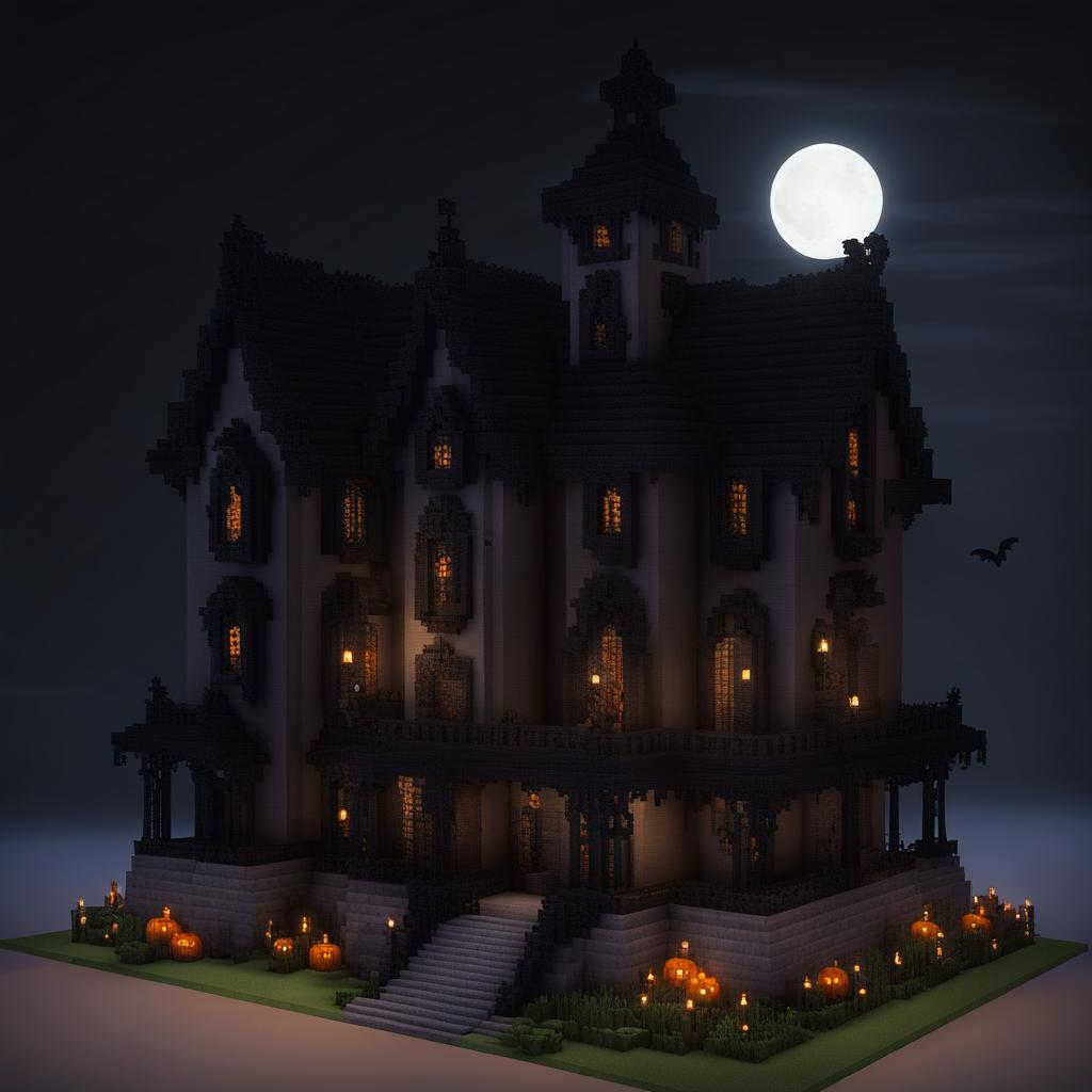 haunted mansion with a spooky graveyard - minecraft house design ideas 