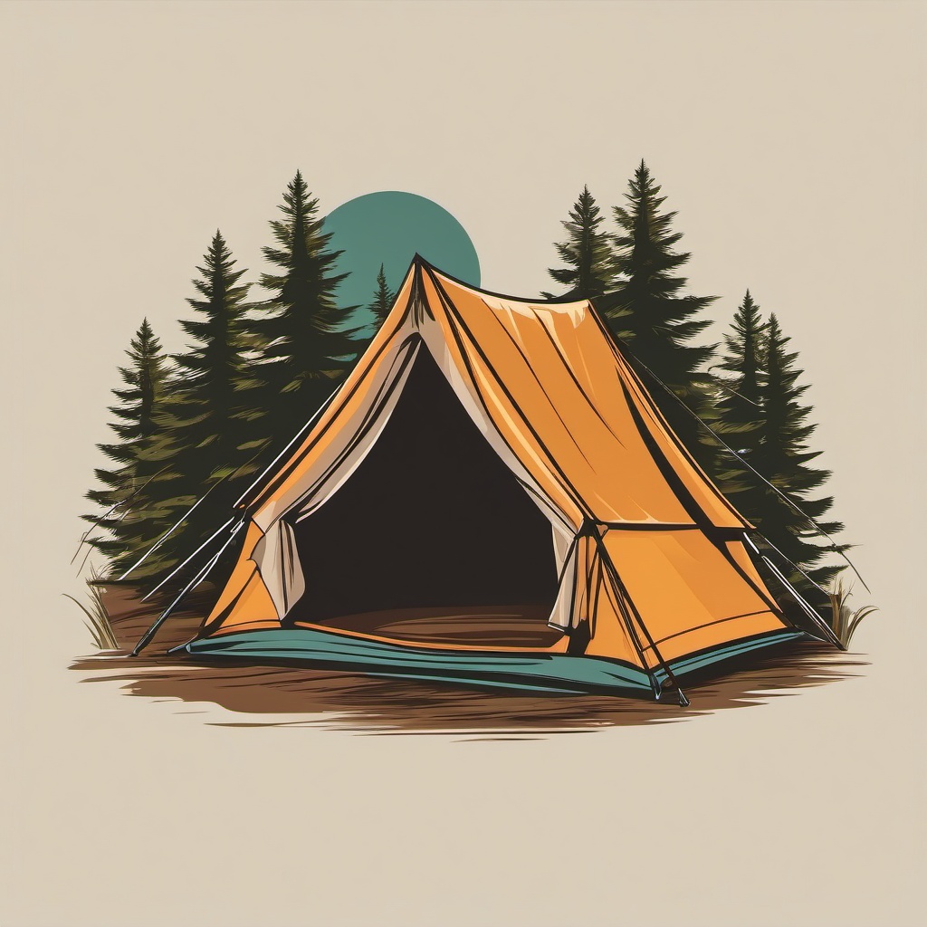 Camping Tent Clipart - A classic camping tent in the wilderness.  color vector clipart, minimal style