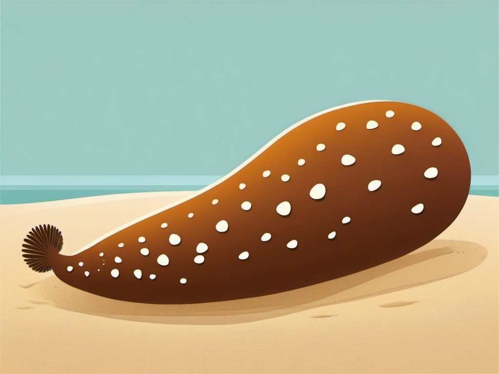 Lazy Sea Cucumber Clip Art - A sea cucumber resting on the sandy bottom,  color vector clipart, minimal style