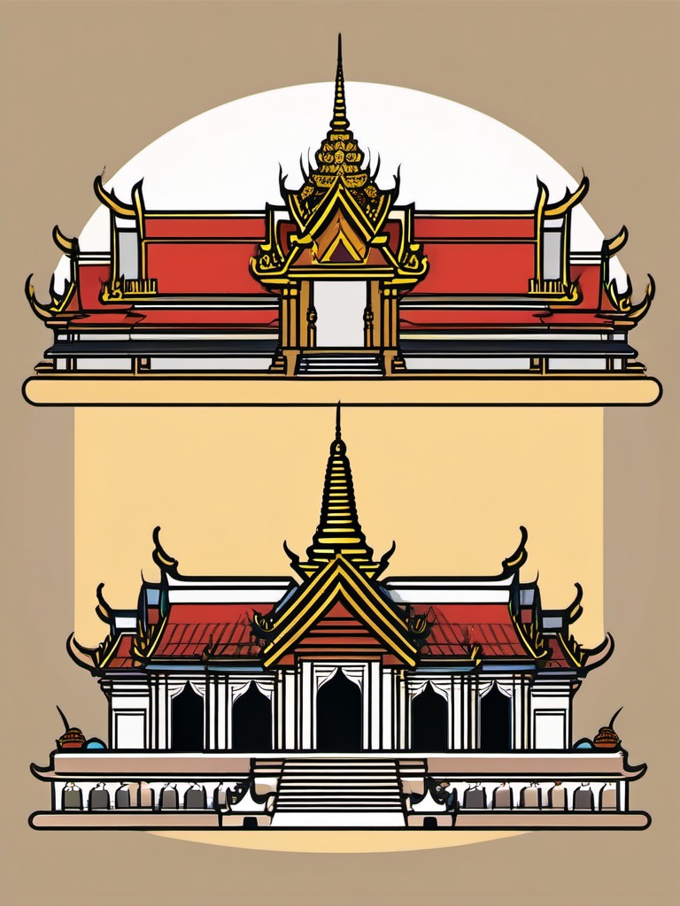 Bangkok clipart - Wat Phra Kaew and Grand Palace in Thailand, ,color clipart vector style