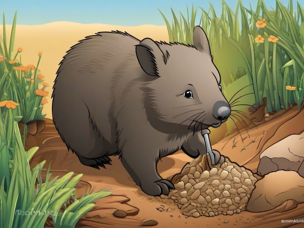 Wombat Cartoon - Cartoon of wombat digging a burrow  