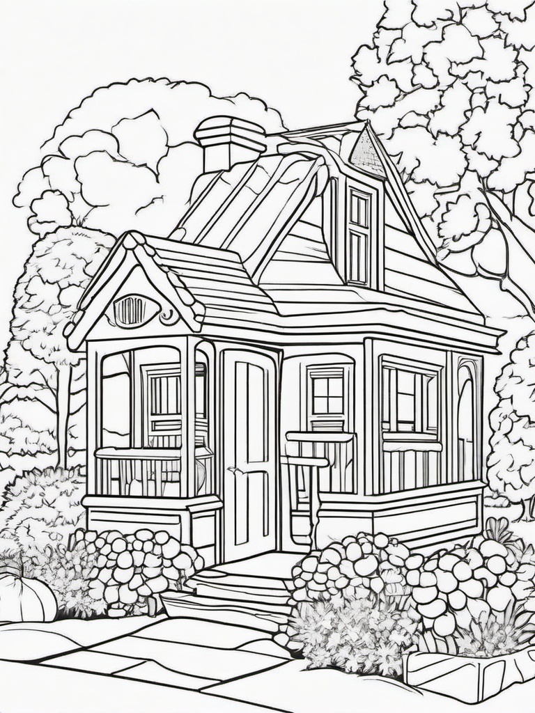 House Coloring Pages - Ice cream truck house with colorful decorations  simple coloring pages