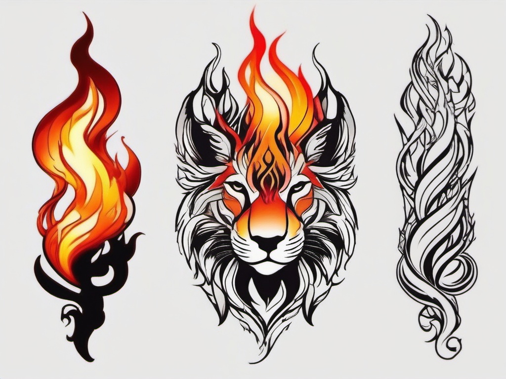 aesthetic fire tattoo  simple color tattoo,white background