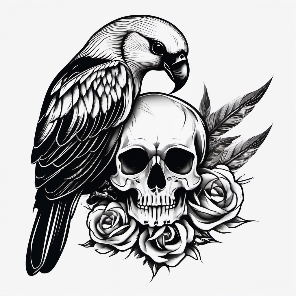 Bird And Skull Tattoo - Bird with a skull  minimal tattoo design, white background