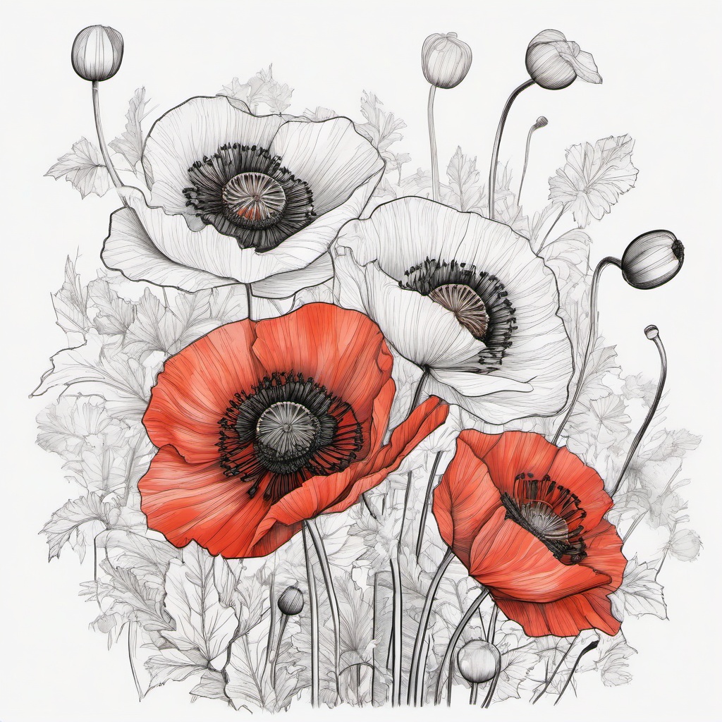 Poppy, diasy ,tattoo design, white background