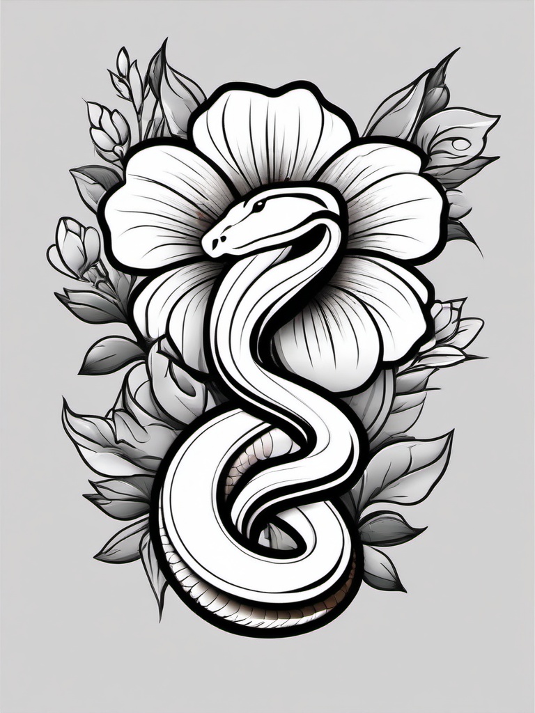 Snake and Flower Tattoo - Combination of a snake and flower in a tattoo.  simple vector tattoo,minimalist,white background