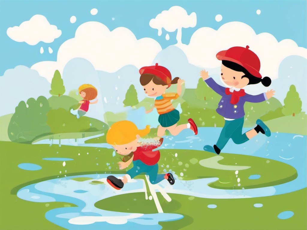 Puddle Hopping Fun clipart - Jumping in puddles, ,vector color clipart,minimal