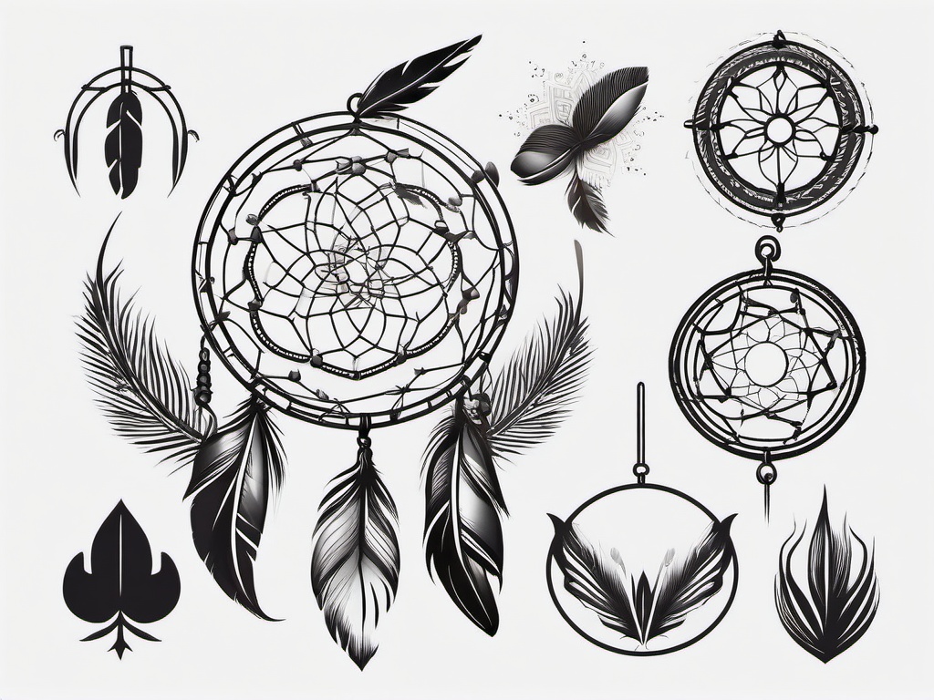 Country Dream Catcher Tattoo - Tattoo combining a dream catcher with country-themed elements.  simple vector tattoo,minimalist,white background