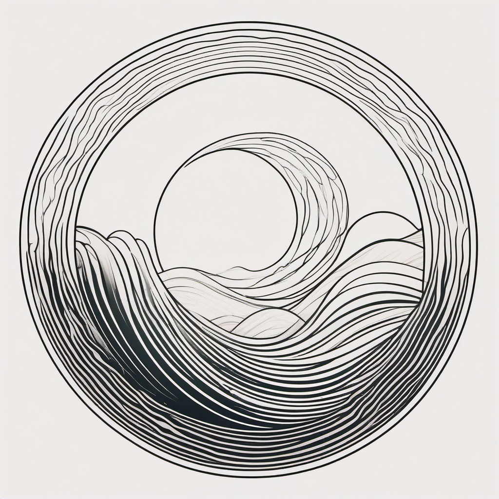 Circle Wave Tattoo - Embrace symmetry and elegance with a circular wave-themed tattoo design.  simple vector color tattoo,minimal,white background