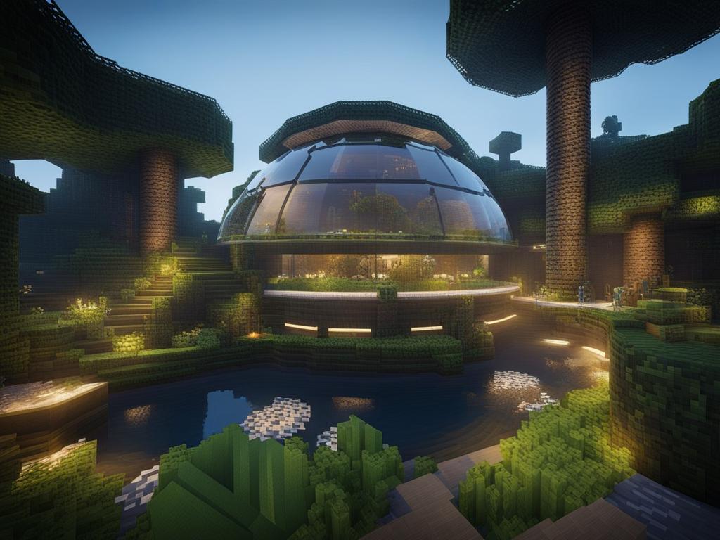 sci-fi biodome with exotic plants and futuristic tech - minecraft house design ideas 