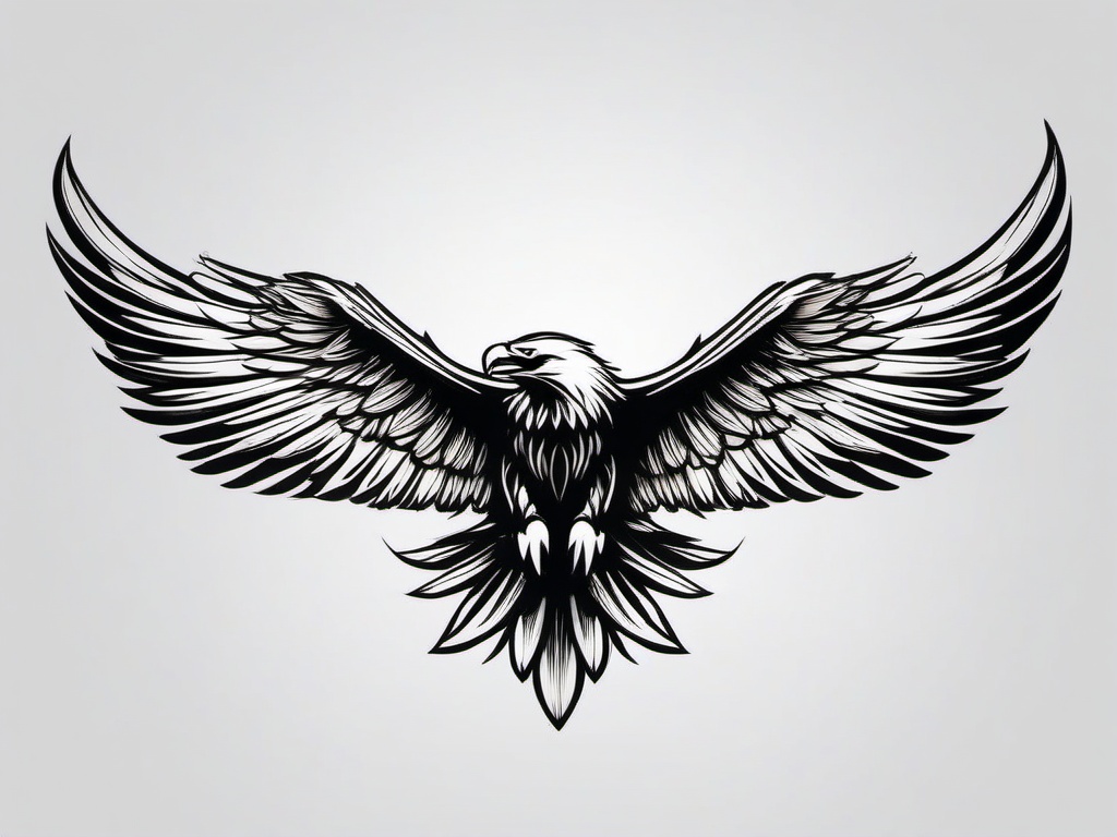 Eagle Tattoo Wings - Eagle with wings spread  minimal tattoo design, white background