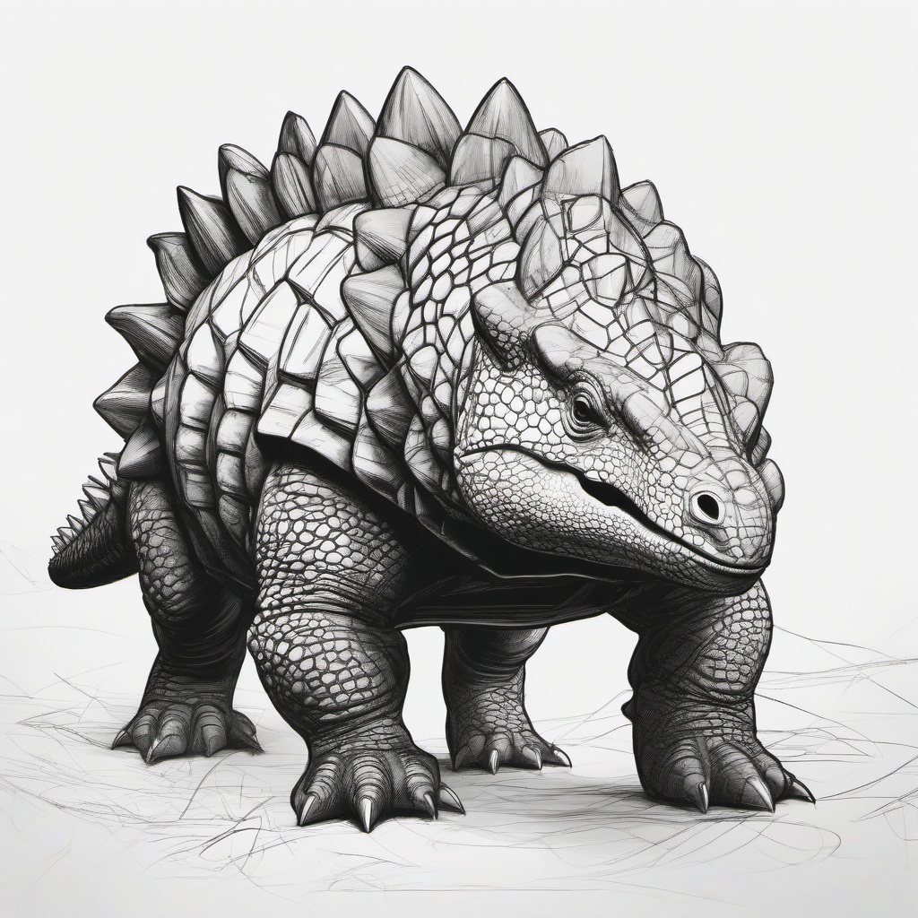 drawing of a Ankylosaurus dinosaur  minimal rough sketch scribbles,doodles,black and white