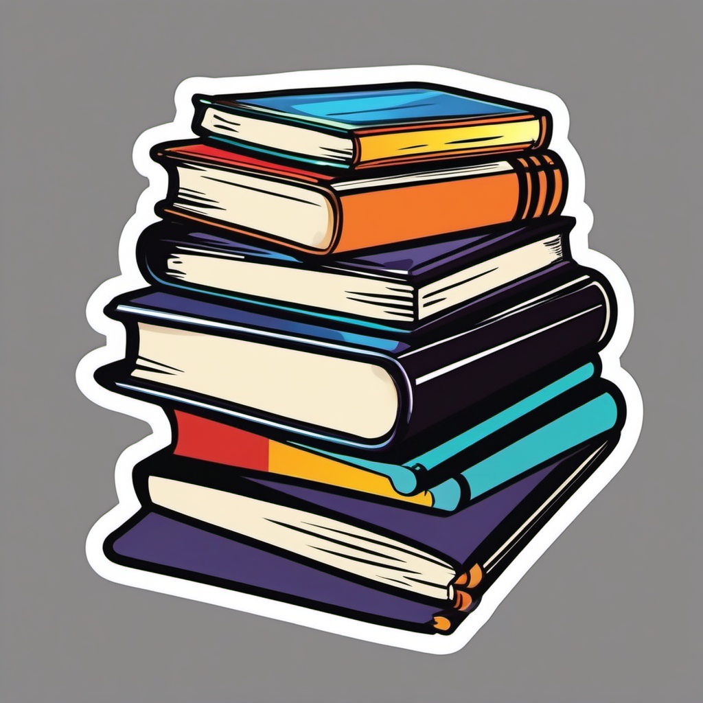 Stack of Books Sticker - Pile of stacked books, ,vector color sticker art,minimal