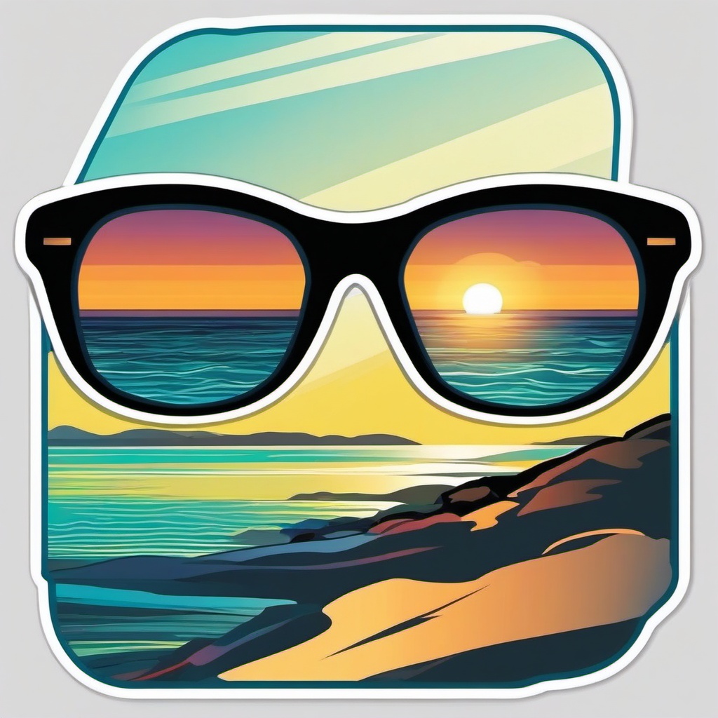 Sunglasses and Ocean View Sticker - Sunglasses with a view of the ocean, ,vector color sticker art,minimal