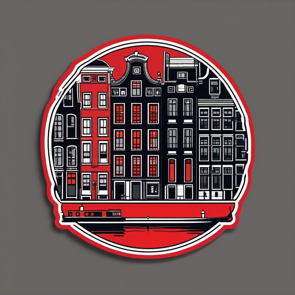 Amsterdam Red Light District sticker- Famous district with a network of canals and red-lit windows, , sticker vector art, minimalist design