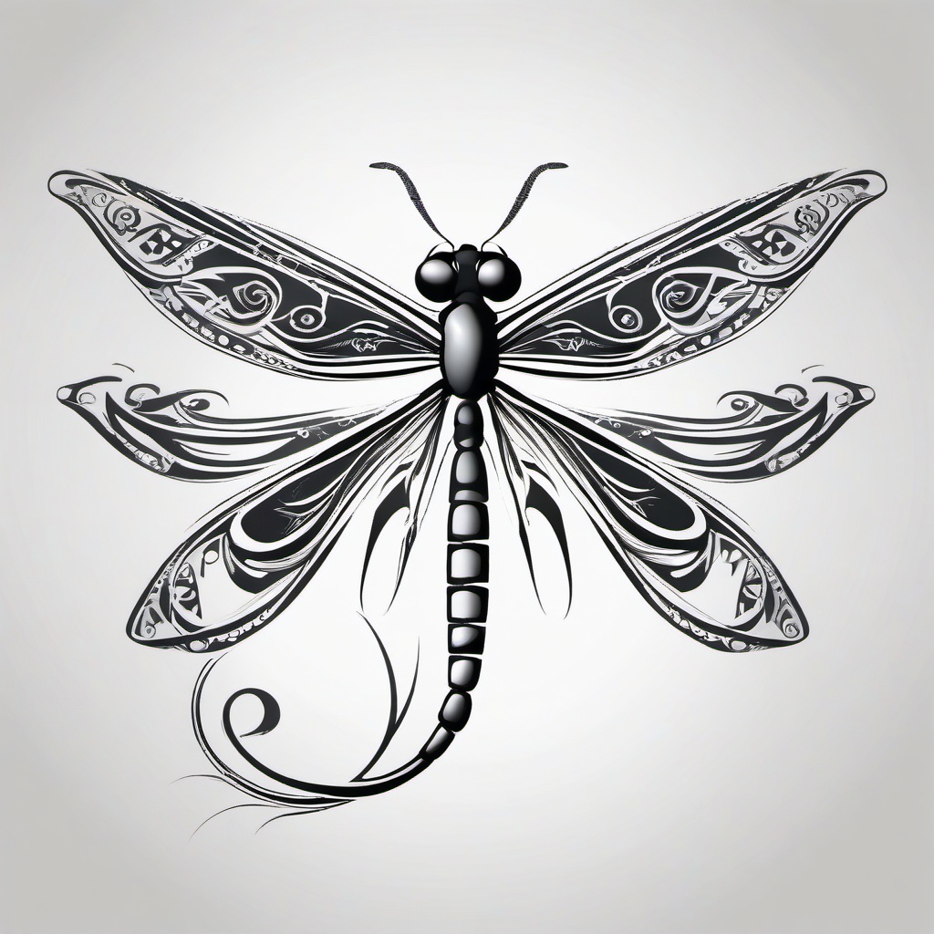 Tribal Dragon Fly - Tribal-inspired representation of a dragonfly in tattoo form.  simple color tattoo,minimalist,white background