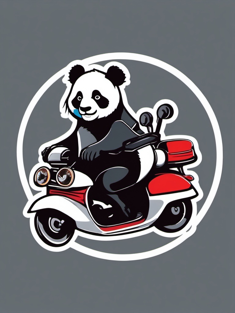 Panda on Scooter Sticker - A panda zipping around on a scooter. ,vector color sticker art,minimal