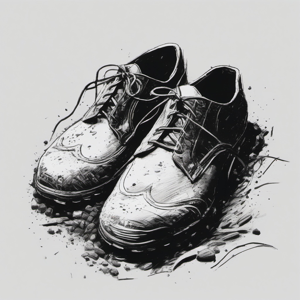 drawing of a shoe in the mud  minimal rough sketch scribbles,doodles,black and white