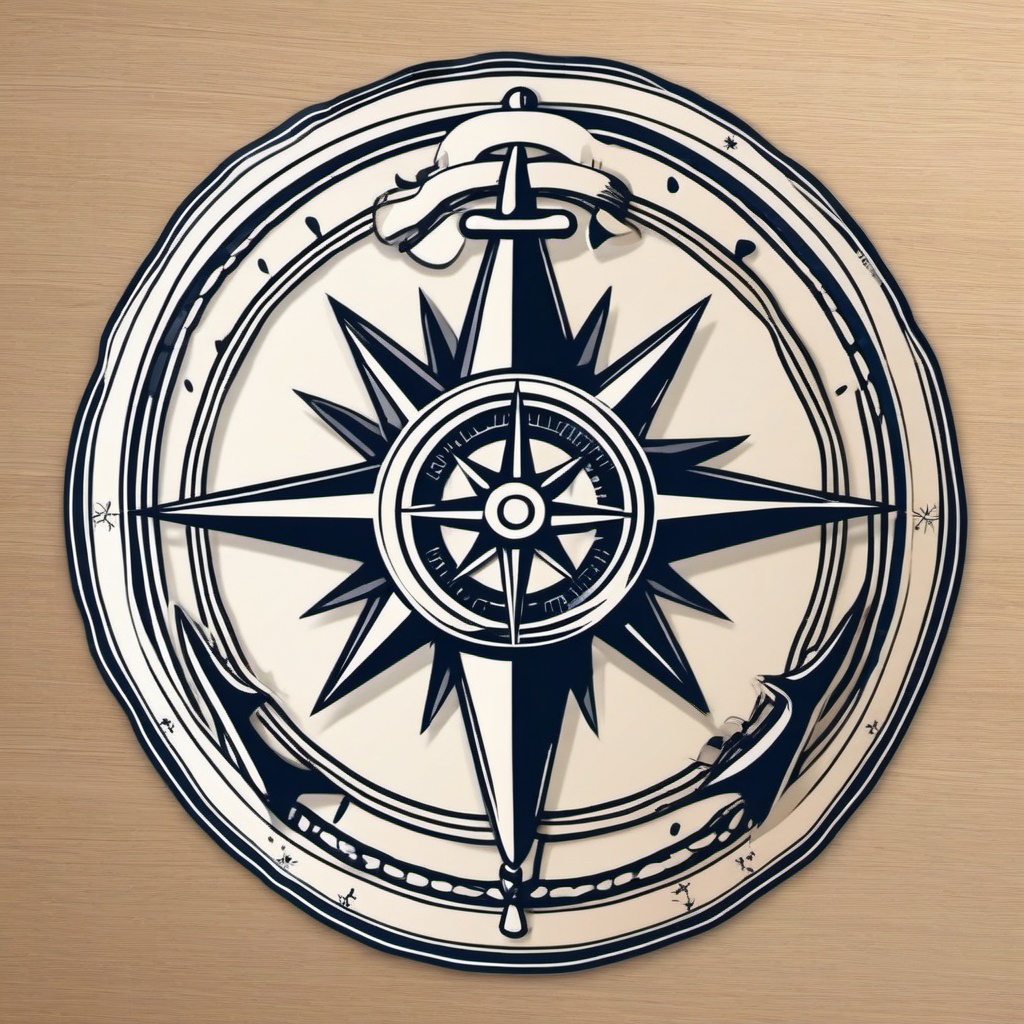 Anchor and Compass Rose Sticker - Nautical anchor with a compass rose, ,vector color sticker art,minimal