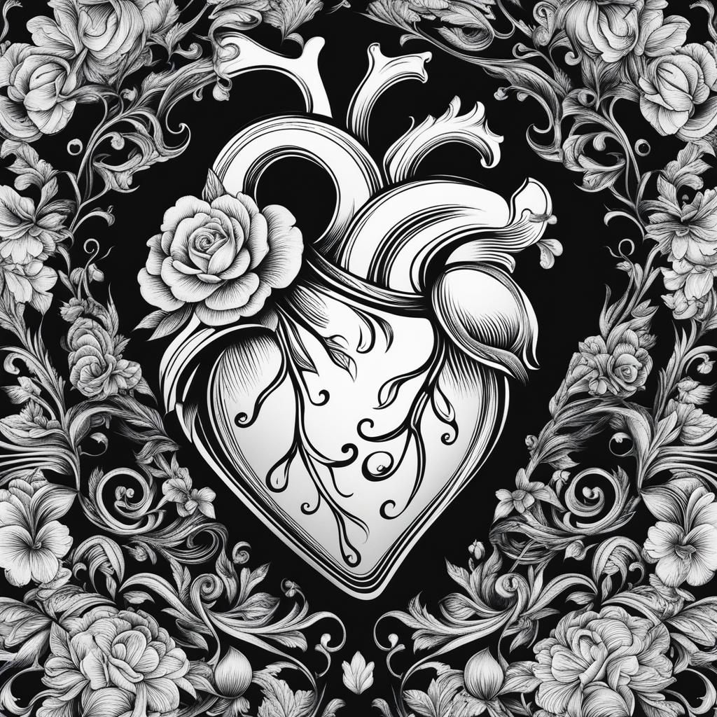 heart tattoo black and white design 