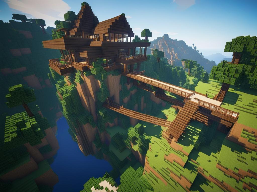 sky-high mountaintop retreat with hanging bridges - minecraft house design ideas minecraft block style