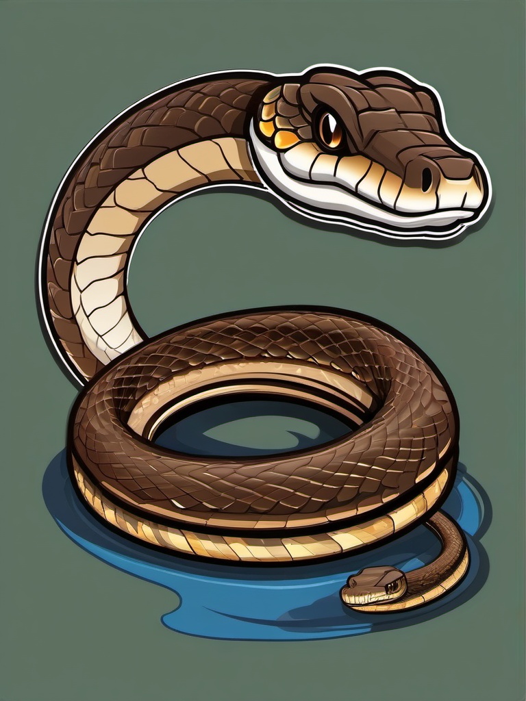 Brown Water Snake cartoon - large snake often found in waterways  cartoon sticker style