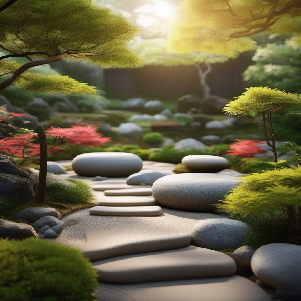 Japanese Zen Garden - Design a serene Japanese-inspired Zen garden. multicoloured, photo realistic, hyper detail, high resolution