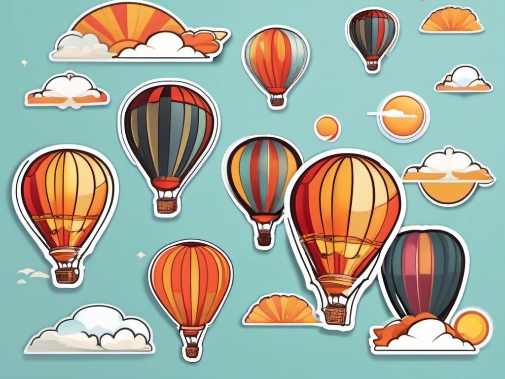 Hot Air Balloon Adventure Sticker - Adventurous hot air balloon ride, ,vector color sticker art,minimal