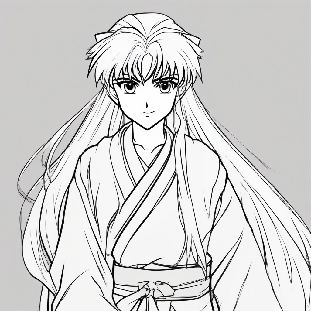 drawing of Inuyasha anime  minimal rough sketch scribbles,doodles,black and white