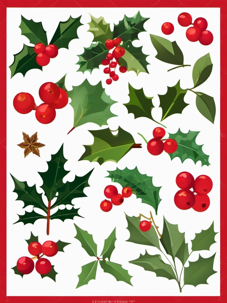 Holly Clipart,Designing a holiday-themed nature guide  simple, 2d flat