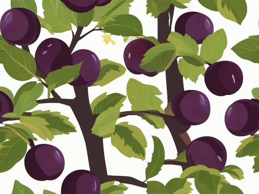 Plum Tree with Ripe Plums Clipart - A plum tree with ripe plums.  color vector clipart, minimal style