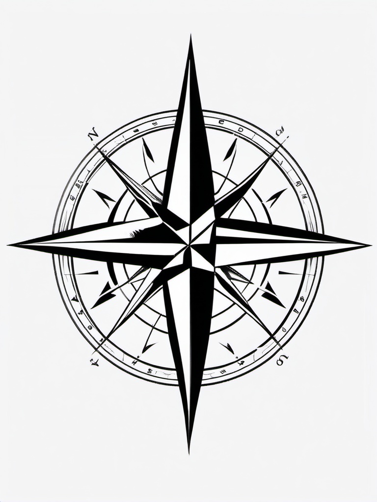 Nautical Star Compass Tattoo - Nautical star incorporated into a compass design.  simple vector tattoo,minimalist,white background