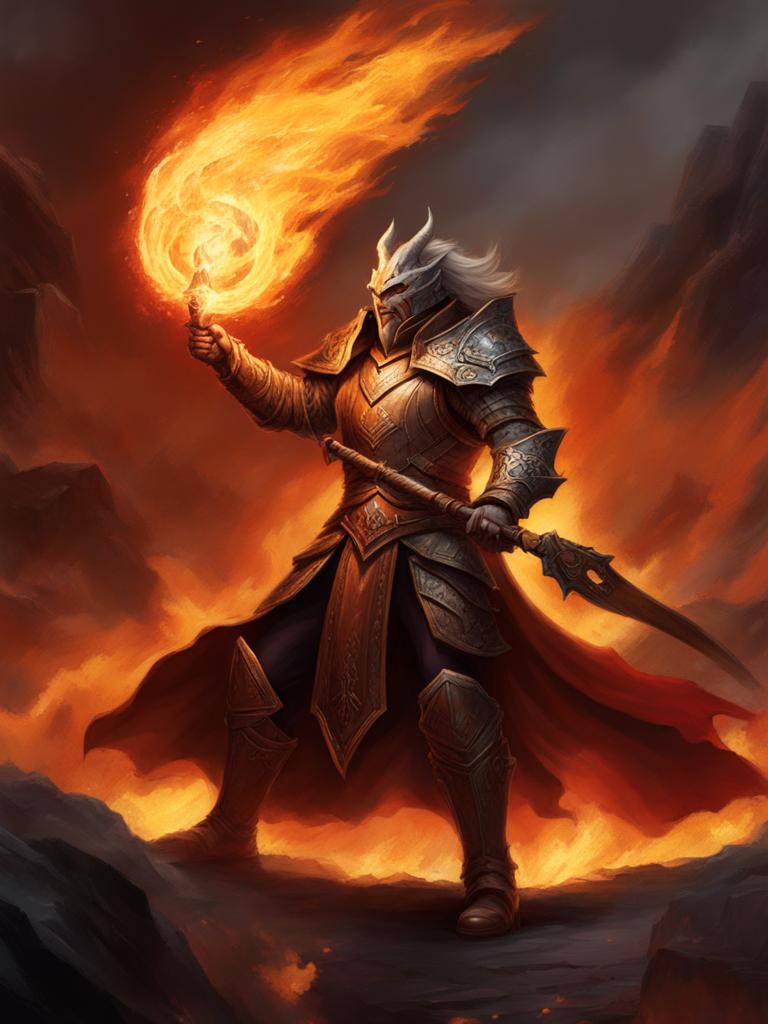 kaelar fireheart, a dragonborn sorcerer, is unleashing a powerful fire spell against a horde of undead. 