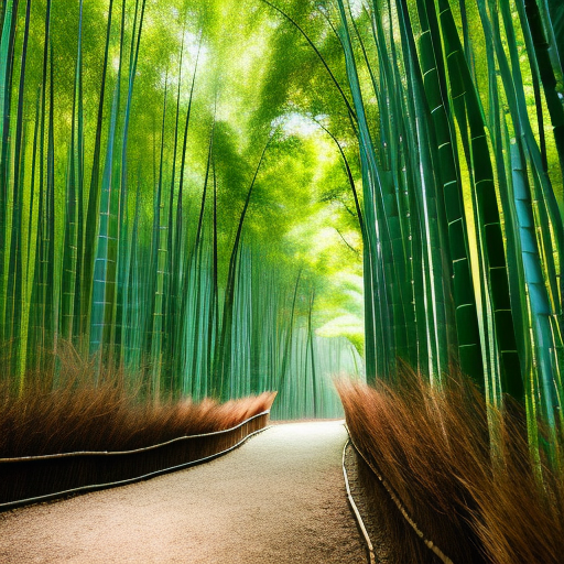 deep in a misty japanese bamboo forest, rarely used path, rule of thirds, sunny, cartoony, anime style, soft, mid day, realistic lighting, by ghibli studio, arcane, wild rift, trending on artstation, 4 k, hd