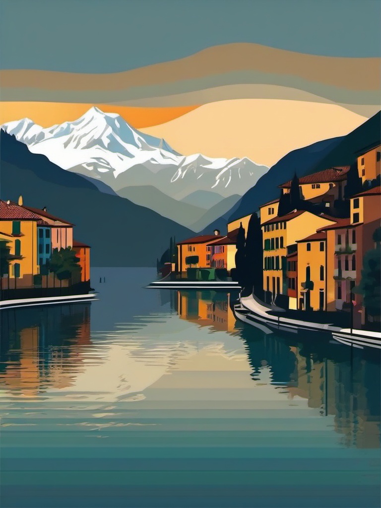 Lake Como sticker- Picturesque lake in the Italian Alps, , sticker vector art, minimalist design