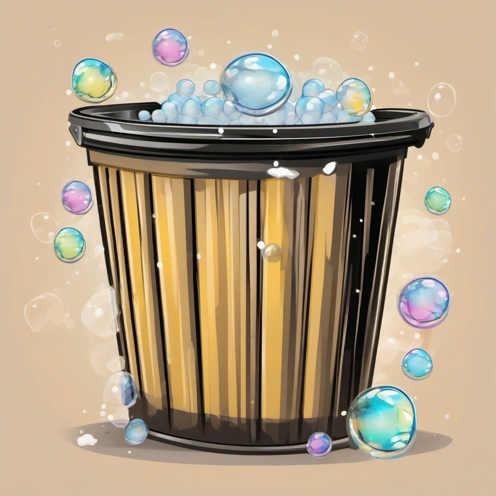 Trash Bin with soap bubbles foaming out  , vector illustration, clipart