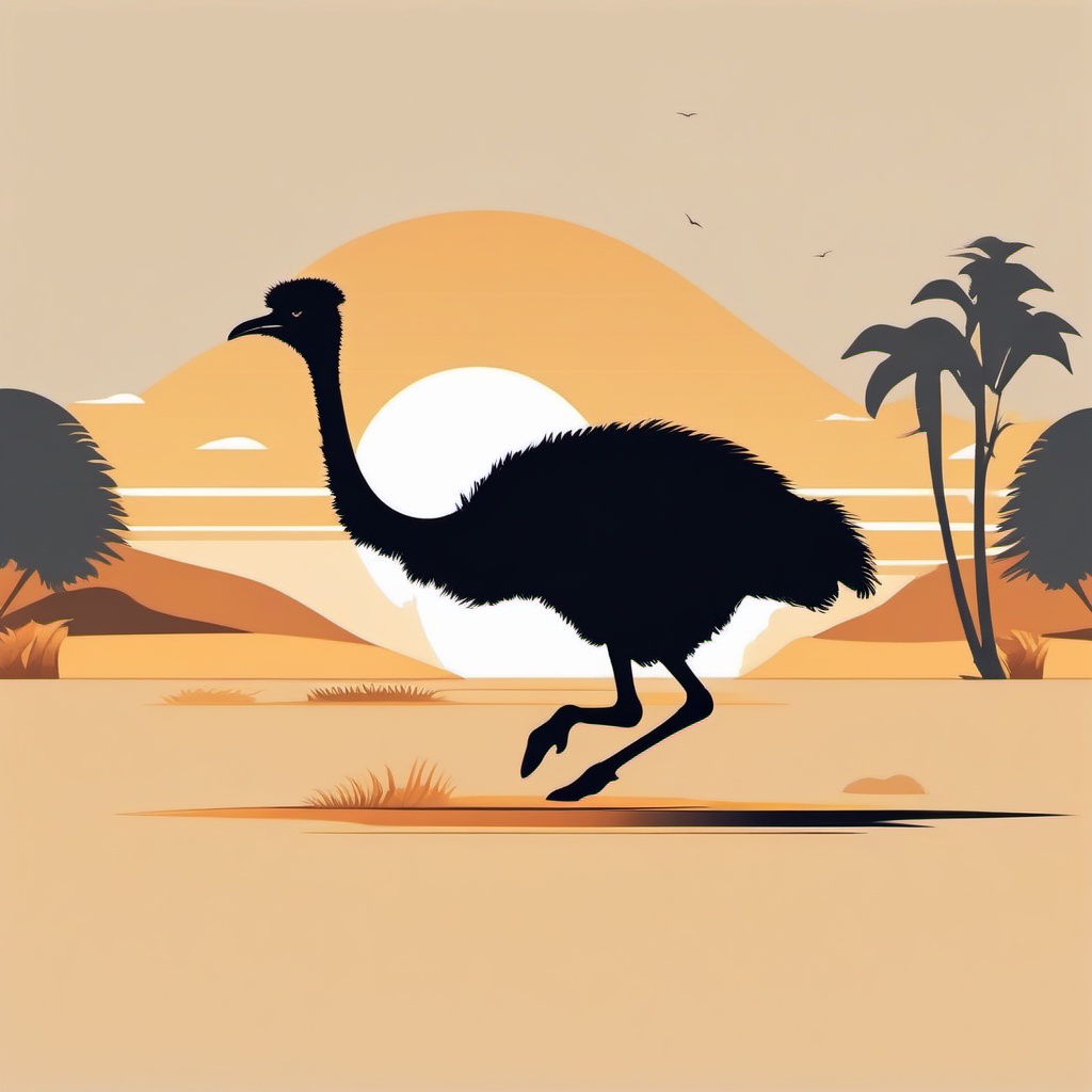 Ostrich Clipart - Ostrich running at full speed across the savannah , minimal, 2d