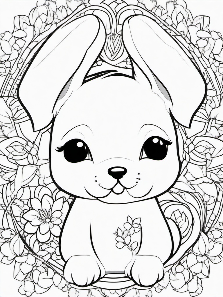 Puppy and Bunnies Coloring Pages - Sweet Friendship Between Puppy and Rabbits  minimal black outline printable sheet, coloring page