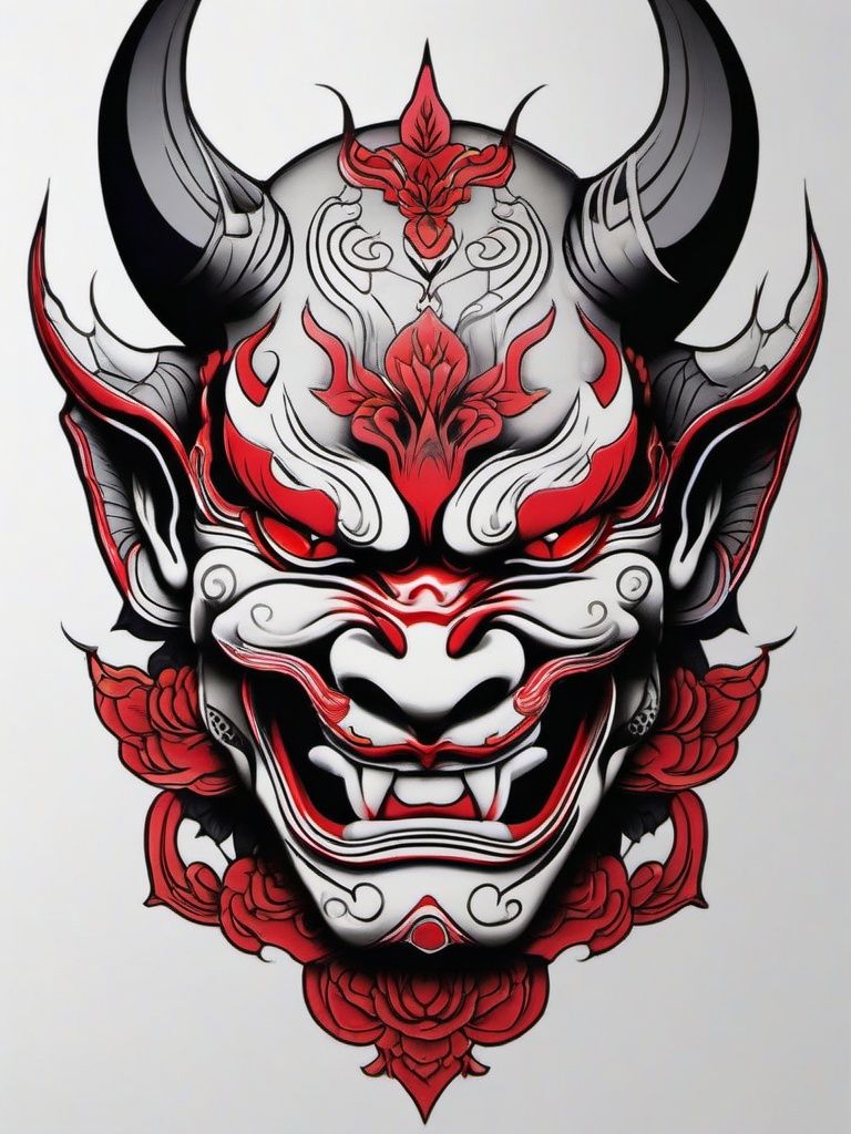 yakuza tattoo hannya  simple color tattoo,white background,minimal